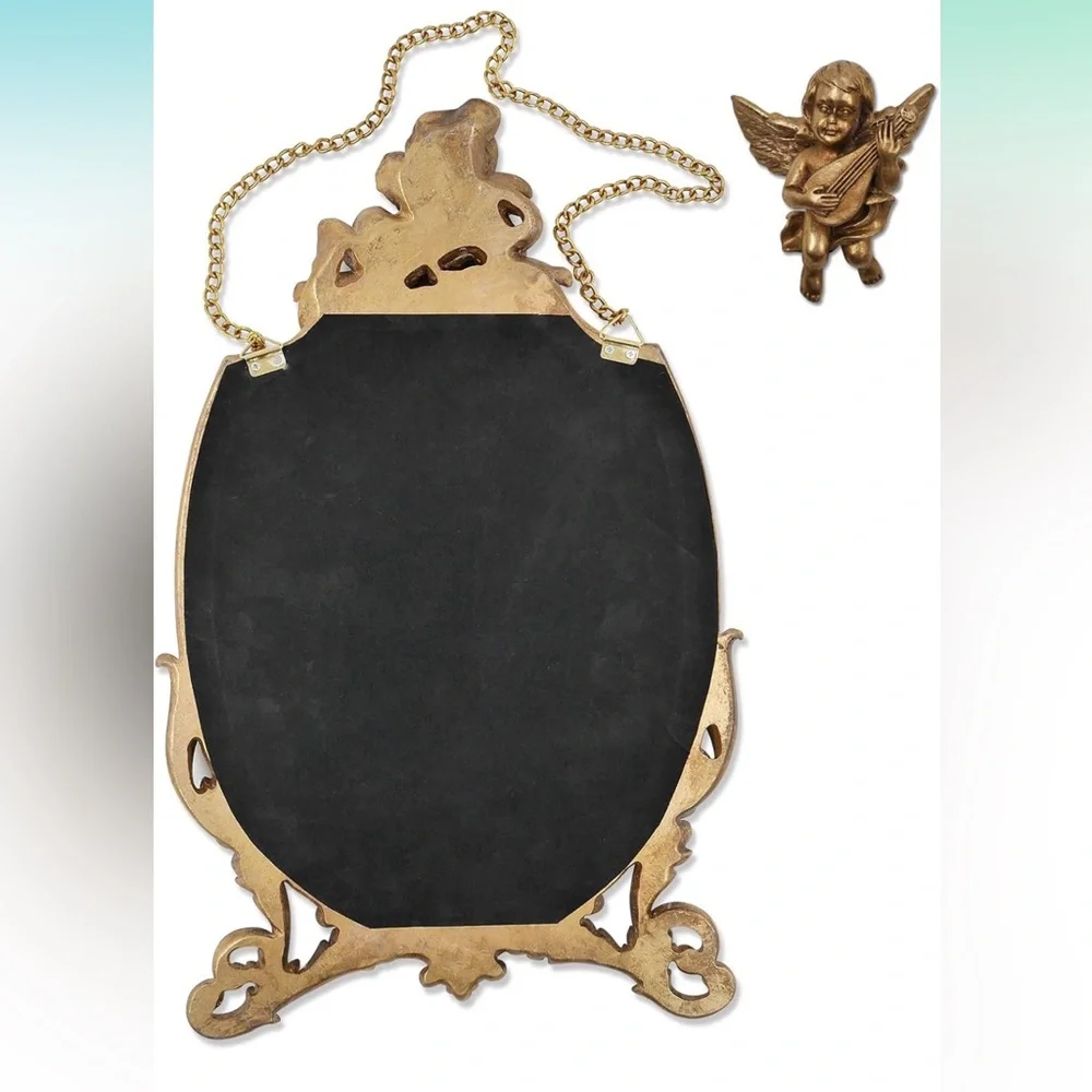 Baroque Gold Cherub‎ Wall Mirror – Vintage-Inspired Ornate Oval Hanging Accent